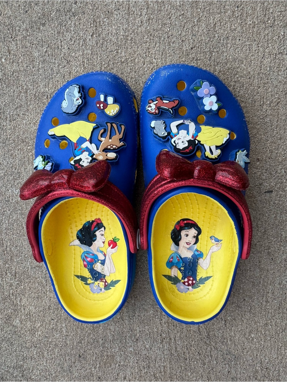 CROCS Kids Blue Snow Princess Clogs with Red Glitter Bows